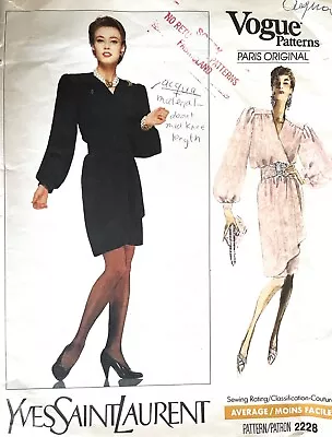 1980's Vogue Paris Original Dress Yeves Saint Laurent Pattern 2228 Size 10 • $24.99