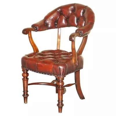 Antique Restored Leather William Iv Mahogany Chesterfield Captains Armchair • £2850