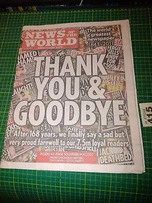News Of The World - Final Last Ever Copy Of The Newspaper - July 10th 2011 • £3