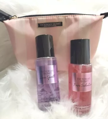 Victorias Secret Travel Size Body Spray Set Pure Seduction & Love Spell 2.5 Oz  • $16.20