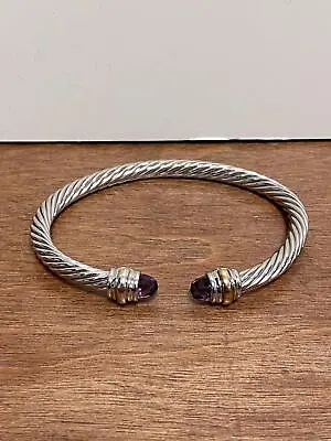 David Yurman 5mm 925 Silver 14KT Gold Amethyst Cable Bracelet • $249