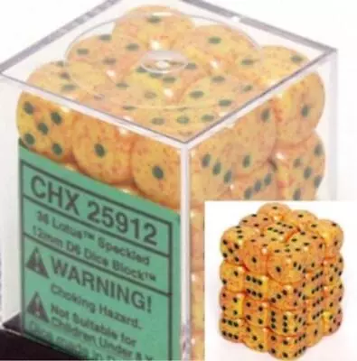 Chessex Dice D6 Sets Lotus Speckled 36 12mm Six Sided Die CHX 25912 • $8.56