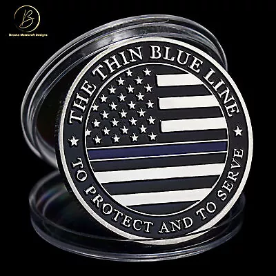 Police The Thin Blue Line Silver Challenge Coin • $9.08