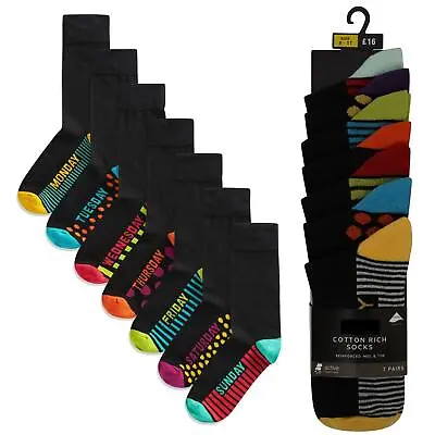 Mens 7 Pack Ex Store Cotton Rich Weekday Colour Heel & Toe Black Socks 9-11  • $11.35