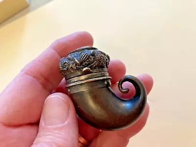 Antique Scottish Chatelaine Vinaigrette Horn Sterling Silver W Rock Crystal BIN • $450