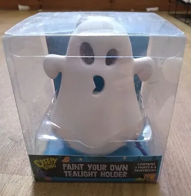 PAINT YOUR OWN GHOST TEALIGHT HOLDER Inc Paints New Ceramic Creepy Town Sweet • £7.50