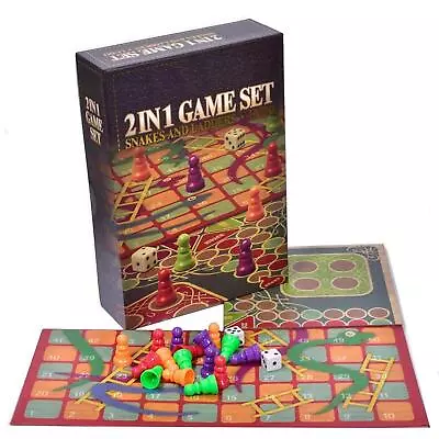 2 In 1 Traditional Board Game Snakes & Ladders And Ludo Folding Board Game Set  • £7.99