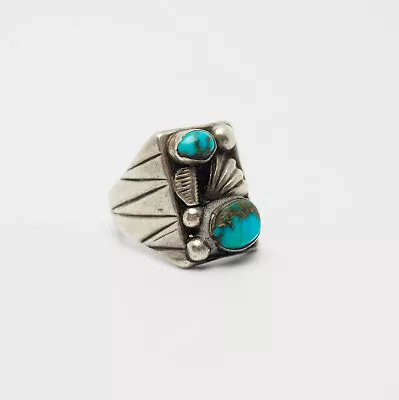 Vintage Old Pawn Sterling Silver Turquoise Handmade Signed Ring Size 10.25 • $95