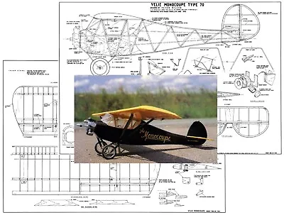 Model Airplane Plans (RC): Velie Monocoupe Type 70 42  Scale For .049-.074 Eng. • $17