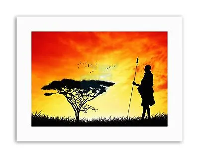 Mock Up Silhouette Sunset Masai Warrior Military Canvas Art Print • £13.99