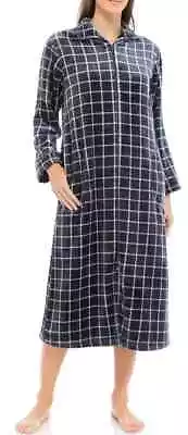 Miss Elaine Plush Soft Fleece Long Zip Robe NWT Size S Graphite Check • $24