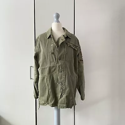 Free People Embellished Military Shirt Jacket Size S Small Pockets Collar Button • £55