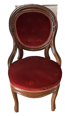 Antique Victorian Parlor Dining Chair Walnut Burgundy Velvet Tufted Hand Carved • $187.50