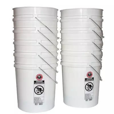 5 Gallon Plastic Bucket Heavy Duty White Paint Pail Storage Buckets 10-Pack • $44.95