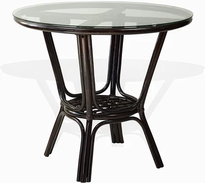 $448.26 • Buy Pelangi Rattan Wicker Round Dining Table With Glass Top, Dark Brown