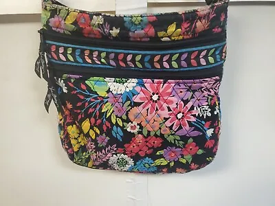 Vera Bradley Field Flowers Cross Body Purse Handbag Black Pink Flowers • $7.49