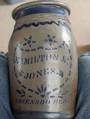 Stoneware HAMILTON & JONES Stars Shield GREENSBORO PA Blue 10  Gallon Jar Crock  • $550