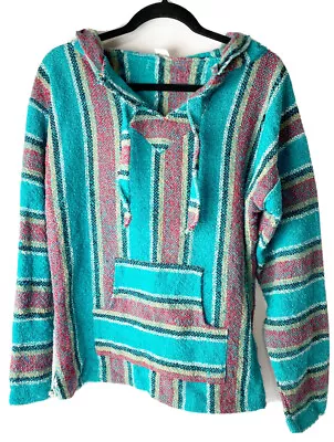 El Paso Saddle Blanket Co Pullover Hoodie Jacket Hippie Blue Red Size Large EUC • $37