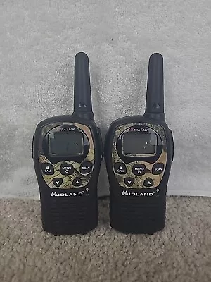 Lot Of 2  Midland LXT535 Camouflage Walkie Talkies W/Clips Tested • $24.74