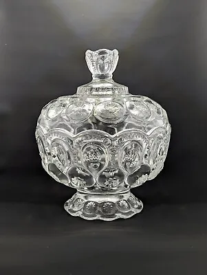 Vintage Moon And Star Clear Glass Compote Candy Dish Lidded 8” LE Smith • $42.12