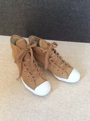 Converse Tan Suede Fleece Lined Wedge Boots Ladies Size 4 • £15