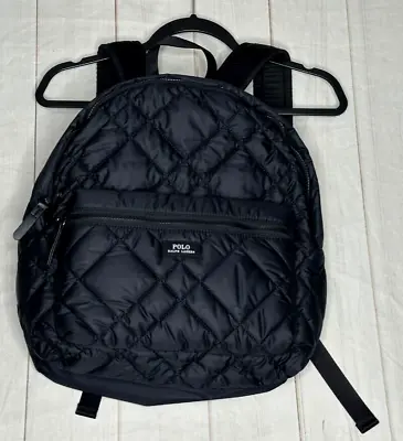 NWOT Polo Ralph Lauren Womens Black Quilted Puffer Zipper Logo Backpack • £54.62