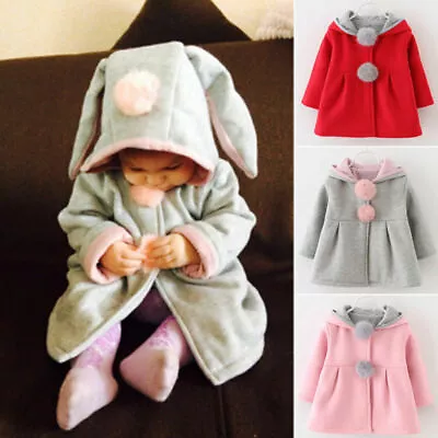 Baby Girl KidsRabbit Ear Hooded Coat Jacket Warm Outwear Clothes Winter Casual • $29.89