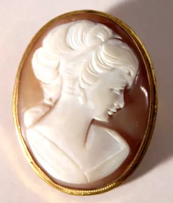Vtg. Carved Shell Cameo 800 Silver Vermeil Pin Pendant 1 1/2  X 1 1/8  • $44.50