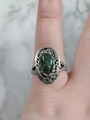 Vintage Mexico Sterling Silver 925 Green Turquoise Ring Sz 7 • $30