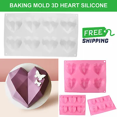 Baking Mould 3D Love Heart Shape Silicone Chocolate Ice Jelly Bakeware Mold Tray • £3.99