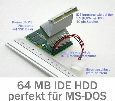 64 MB Ide Mini Hard Drive SSD Technology P-Ata For Dos Win With Adapter 40-PIN • £31.49