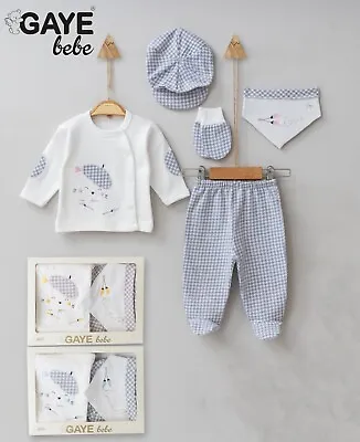 5-piece Set Baby Clothes 0-3 Months Unisex New Top Trousers Mittens Hat Bib • £14.99