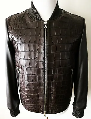 $36795 FREDO FERRUCCI Brown Crocodile Alligator Leather Bomber Jacket 56 EU 2XL • $5995