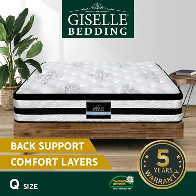$260.95 • Buy Giselle QUEEN Mattress 34CM Euro Top Pocket Spring Firm Plush Foam Bed