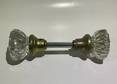 Vintage 12 Point Crystal Glass Door Knobs Pair With Brass On Square Spindle • $27.50
