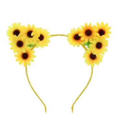 Ladies Womens Girls Yellow Sunflower Cat Ear Headband Aliceband Festival • £4.99
