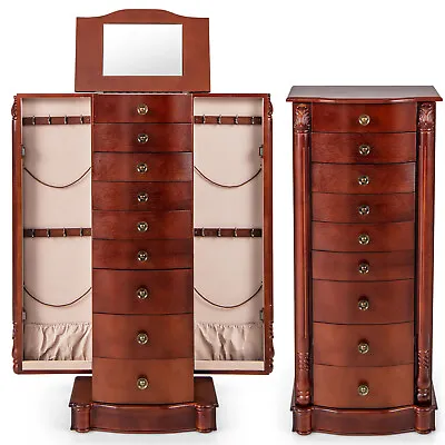 Wood Jewelry Cabinet Armoire Storage Chest Stand Organizer W/ Drawers & Doors • $249.99