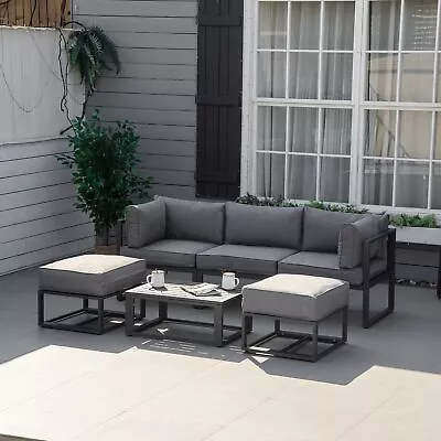 Daybed 6 Piece Sectional Sofa Set Coffee Table Footstools Cushions Grey Garden • £593.95