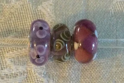 Authentic Trollbeads Purple/Pink/Brown Unique Set/Lot 3 Beads • $74.99