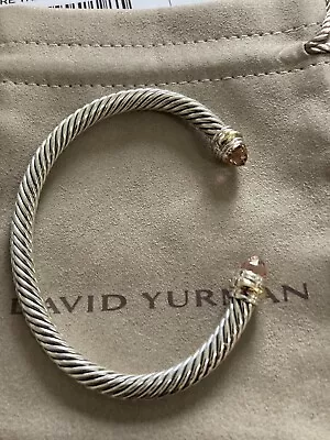 USEDDavid Yurman Sterling Silver MORGANITE  & Gold Cable Cuff Bracelet LARGE • $350