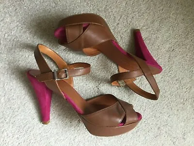 Estefania Marco Shoes Platform Stiletto Brown Leather With Pink Suede Size 4/36 • £16.99