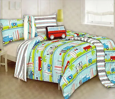 Kooky By Kas Surfs Up Combi Kombi Vans/surfboards/stripes Quilt Cover Set Queen  • $69