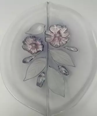 VINTAGE MIKASA PINK ROSELLA CRYSTAL GLASS LEAF SHAPE PLATE PLATTER Frosted 3D • $25