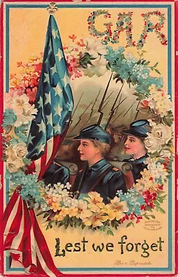 Clapsaddle Patriotic Postcard GAR Decoration Day Soldiers Signed  PM 1914    C7 • $9.99