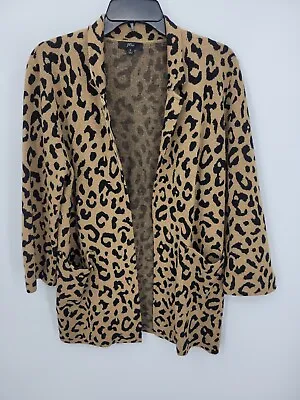 J Crew Cardigan Sweater Womens Brown Black Cheeta Print Open Front Pockets • $21.42