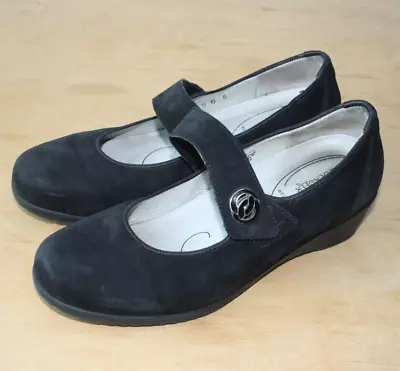 Waldlaufer Womens Black Suede Mary Jane Wedge Shoes Size UK 5 (wide) • £27.99