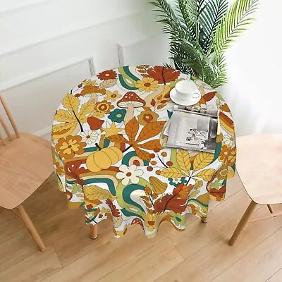 70s Groovy Flower Round Tablecloth Pumpkin Mushroom Circle Table Cloth • $33.52