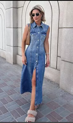 ZARA NEW WOMAN MIDI TRF DENIM DRESS BLUE Size XS REF:8197/083 • £50