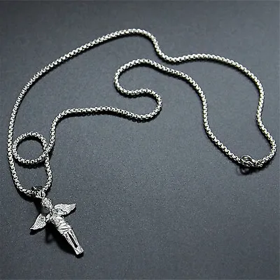 Women Men Titanium Steel Praying Angel Pendant Box Chain Necklace Jewelry 24 In • $9.49