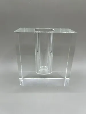 Crystal Glass Block Vase Rectangular  Heavy Minimalist Modernist Sleek 4” EUC • $24.95